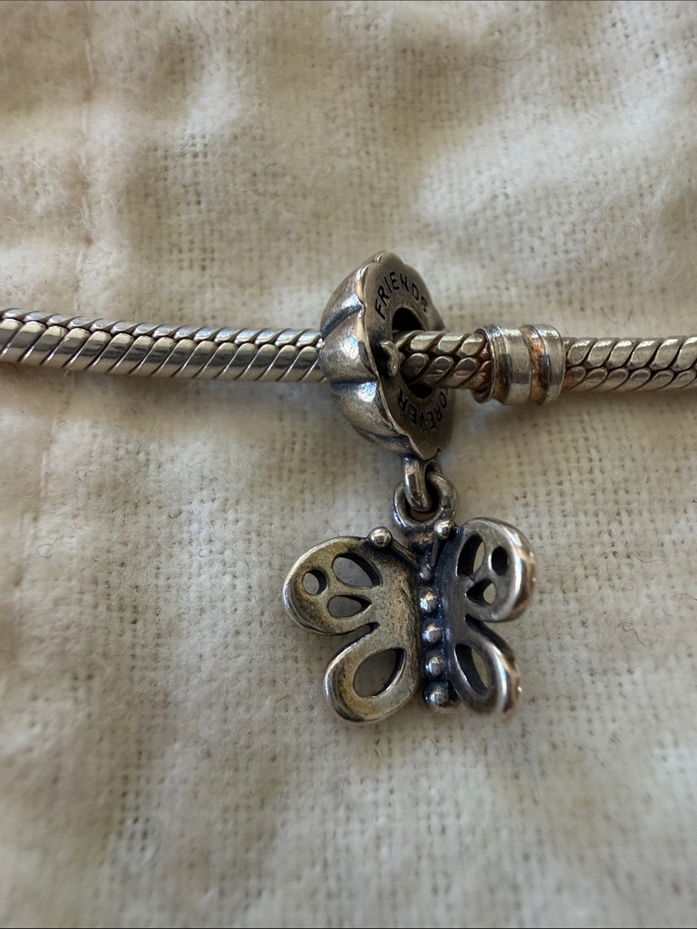 Pandora Silver Butterfly Dangle Charm with Accent Bead
